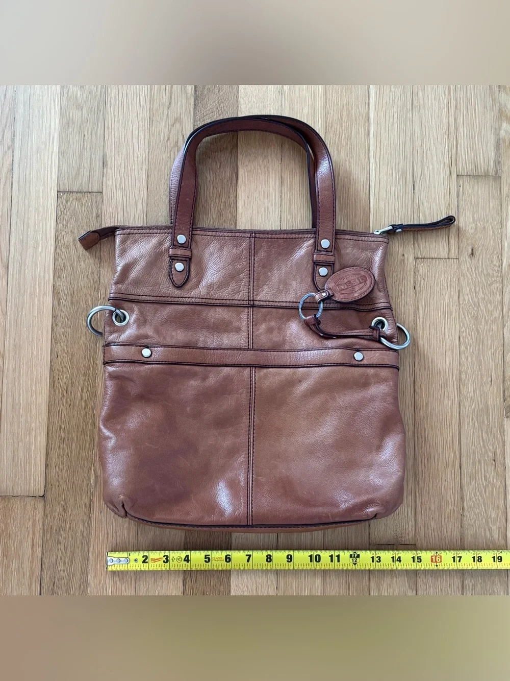 FOSSIL Vintage Brown Leather Shoulder Bag Large Tote Purse Y2K Utility Slouchy
